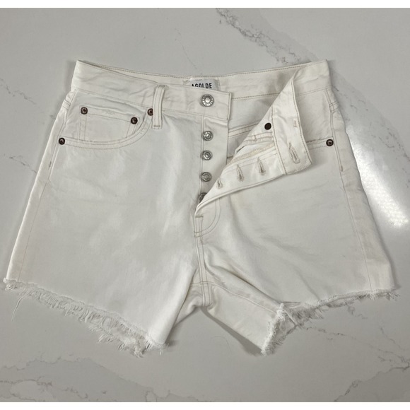 Agolde Parker Shorts Womens 25 White High Rise Fly Button Frayed - Picture 5 of 12